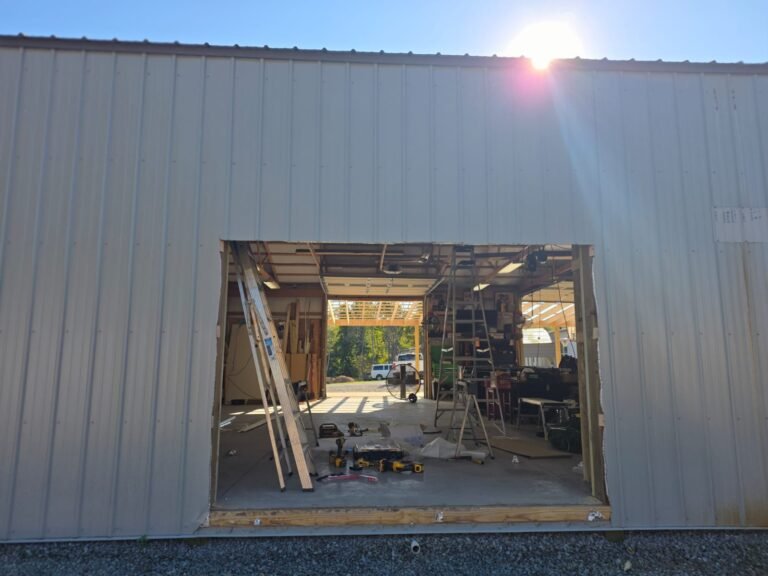 Pole barn doorway prepared for a new garage door installation